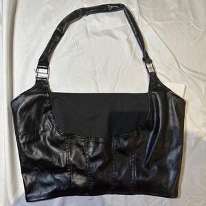 Black faux leather halter top